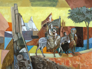 Pintura titulada "La fuite en Egypte" por Gilles Chambon, Obra de arte original, Oleo