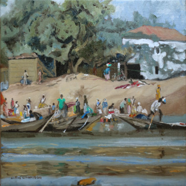 Painting titled "Les bords du Niger…" by Gilles Chambon, Original Artwork, Oil