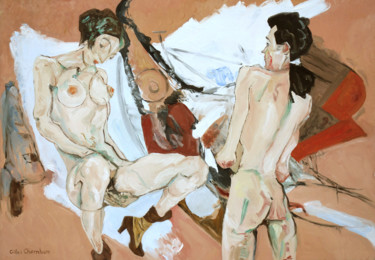 Ζωγραφική με τίτλο "L'éducation sexuelle" από Gilles Chambon, Αυθεντικά έργα τέχνης, Λάδι
