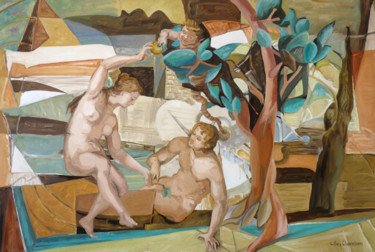 Schilderij getiteld "Une tentation" door Gilles Chambon, Origineel Kunstwerk, Olie Gemonteerd op Frame voor houten brancard