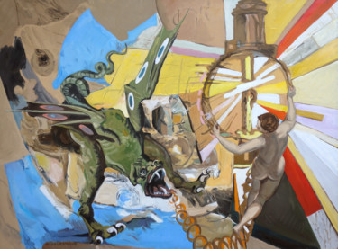 Картина под названием "La légende de saint…" - Gilles Chambon, Подлинное произведение искусства, Масло Установлен на Деревян…