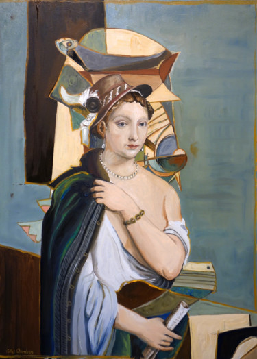 Pittura intitolato "Jeune fille prise à…" da Gilles Chambon, Opera d'arte originale, Olio Montato su Telaio per barella in l…