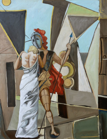 Картина под названием "Hector et Andromaqu…" - Gilles Chambon, Подлинное произведение искусства, Масло