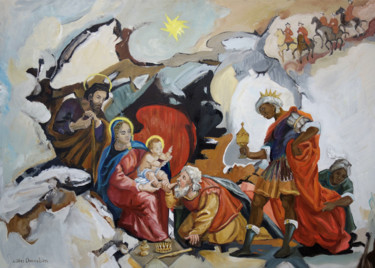 Pittura intitolato "Une Adoration des M…" da Gilles Chambon, Opera d'arte originale, Olio