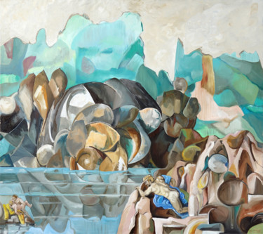 Schilderij getiteld "Paysage cubiste ave…" door Gilles Chambon, Origineel Kunstwerk, Olie