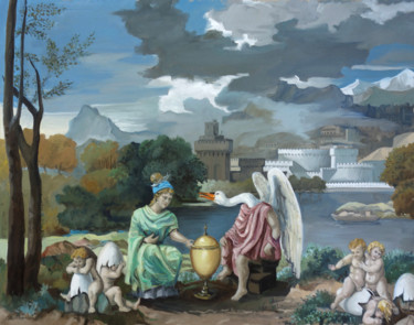 Pintura titulada "Léda et Swan, les m…" por Gilles Chambon, Obra de arte original, Oleo Montado en Bastidor de camilla de ma…