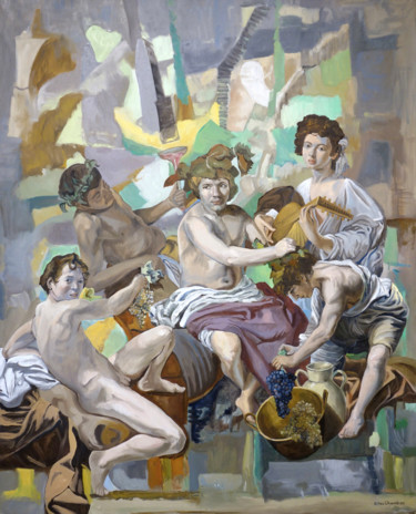 Ζωγραφική με τίτλο "Bacchus et les plai…" από Gilles Chambon, Αυθεντικά έργα τέχνης, Λάδι Τοποθετήθηκε στο Ξύλινο φορείο σκε…