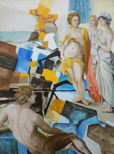 Malarstwo zatytułowany „Concours de beauté,…” autorstwa Gilles Chambon, Oryginalna praca, Olej Zamontowany na Drewniana rama…