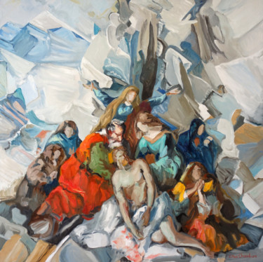 Картина под названием "Pietà synchronistiq…" - Gilles Chambon, Подлинное произведение искусства, Масло Установлен на Деревян…