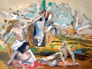 Картина под названием "Le pouvoir ne se pa…" - Gilles Chambon, Подлинное произведение искусства, Масло Установлен на Деревян…