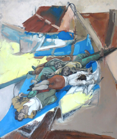Картина под названием "Le peuple assassiné…" - Gilles Chambon, Подлинное произведение искусства, Масло Установлен на Деревян…