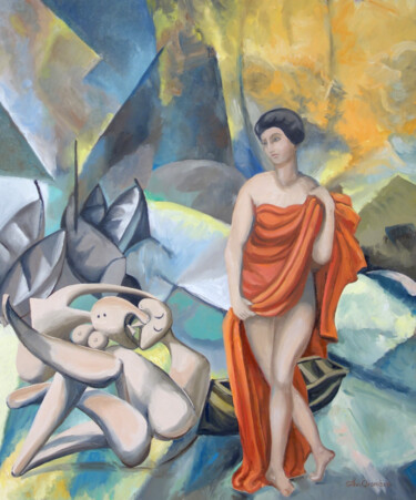 Pintura intitulada "La baigneuse nympho…" por Gilles Chambon, Obras de arte originais, Óleo Montado em artwork_cat.