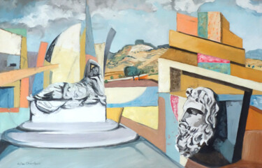 Schilderij getiteld "Perspective philoso…" door Gilles Chambon, Origineel Kunstwerk, Olie Gemonteerd op Frame voor houten br…