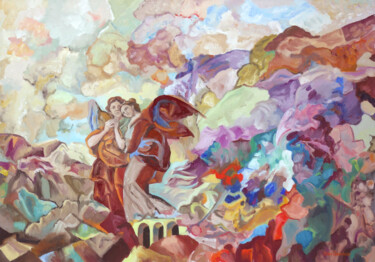 Malerei mit dem Titel "La danse des anges" von Gilles Chambon, Original-Kunstwerk, Öl Auf Keilrahmen aus Holz montiert