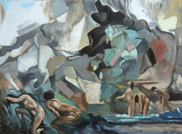 Peinture intitulée "Le déluge" par Gilles Chambon, Œuvre d'art originale, Huile Monté sur Châssis en bois