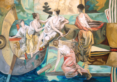 Картина под названием "Arrivée à Cythère,…" - Gilles Chambon, Подлинное произведение искусства, Масло Установлен на Деревянн…