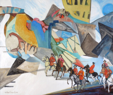 Peinture intitulée "Les cavaliers gardi…" par Gilles Chambon, Œuvre d'art originale, Huile Monté sur Châssis en bois
