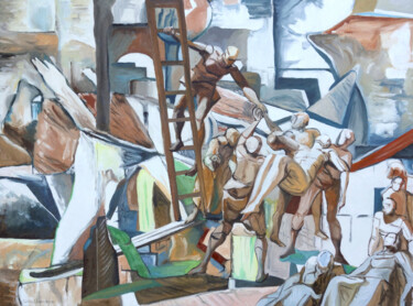 Peinture intitulée "Descente de croix" par Gilles Chambon, Œuvre d'art originale, Huile