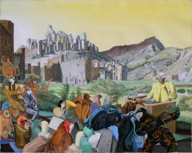 Painting titled "La prédication aux…" by Gilles Chambon, Original Artwork, Oil