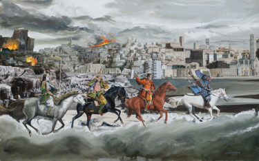 Peinture intitulée "Les quatre cavalier…" par Gilles Chambon, Œuvre d'art originale, Huile