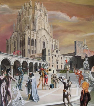 Pittura intitolato "La tour de Babel" da Gilles Chambon, Opera d'arte originale, Olio