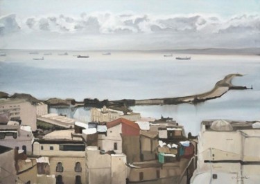 Peinture intitulée "LE PORT D'ALGER, da…" par Gilles Chambon, Œuvre d'art originale, Huile