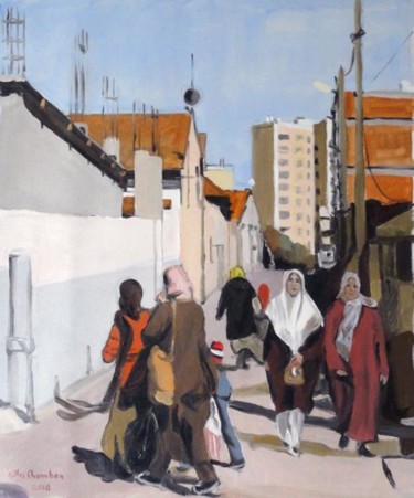Peinture intitulée "ALGER, RUE DE BANLI…" par Gilles Chambon, Œuvre d'art originale, Huile