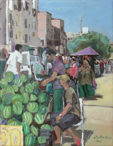 Painting titled "ALGER, LE MARCHÉ DE…" by Gilles Chambon, Original Artwork, Oil