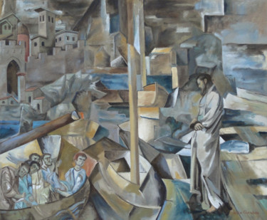 Malerei mit dem Titel "Pêche miraculeuse" von Gilles Chambon, Original-Kunstwerk, Öl