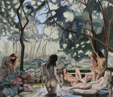 Peinture intitulée "Les baigneuses" par Gilles Chambon, Œuvre d'art originale, Huile Monté sur Châssis en bois