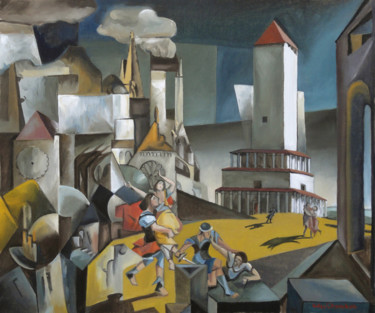 Pintura intitulada "L'enlèvement des Sa…" por Gilles Chambon, Obras de arte originais, Óleo