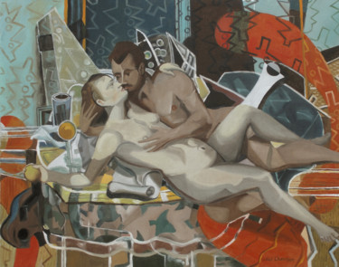 Картина под названием "Composition avec fr…" - Gilles Chambon, Подлинное произведение искусства, Масло