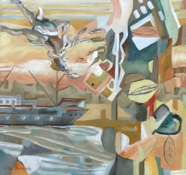 Peinture intitulée "La chute d'Icare" par Gilles Chambon, Œuvre d'art originale, Huile