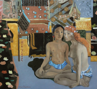 Contes pacifiques - hommage à Gauguin Peinture intitulée "Contes pacifiques -…" par Gilles Chambon, Œuvre d'art originale, Huile