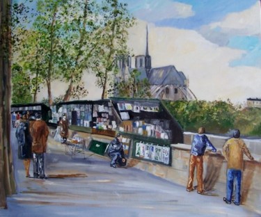 Painting titled "les bouquinistes" by Gilles Clairin, Original Artwork