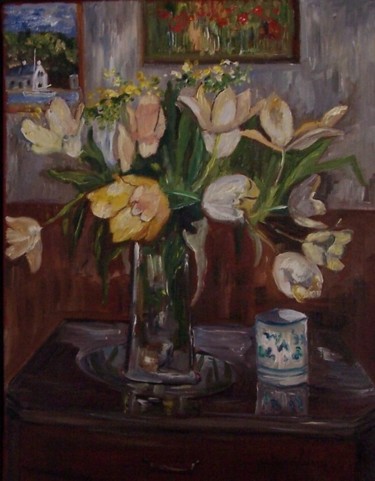 Peinture intitulée "bouquet de tulipes" par Gilles Clairin, Œuvre d'art originale