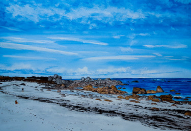promeneurs sur une plage bretonne Peinture intitulée "promeneurs sur une…" par Gilles Mathieu, Œuvre d'art originale, Aquarelle