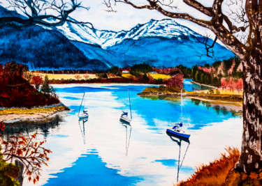 Painting titled "lac de montagne et…" by Gilles Mathieu, Original Artwork, Watercolor