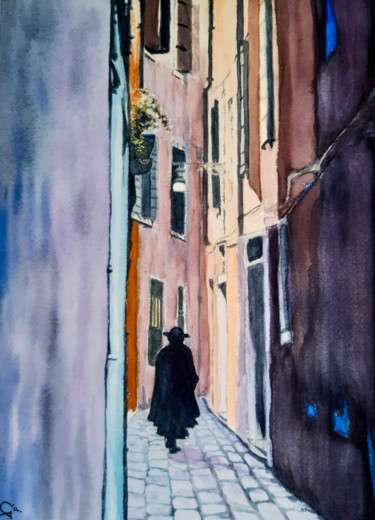 Peinture intitulée "ruelle de Venise" par Gilles Mathieu, Œuvre d'art originale, Aquarelle