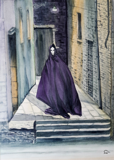 Ζωγραφική με τίτλο "au détour d une rue…" από Gilles Mathieu, Αυθεντικά έργα τέχνης, Ακουαρέλα