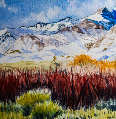 Malerei mit dem Titel "Paysage de montagne…" von Gilles Mathieu, Original-Kunstwerk, Aquarell