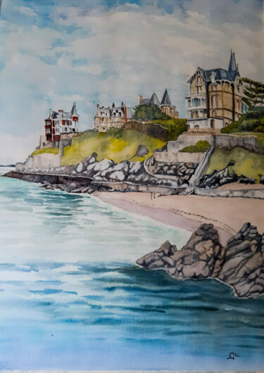 Painting titled "Villas de la côte d…" by Gilles Mathieu, Original Artwork, Watercolor