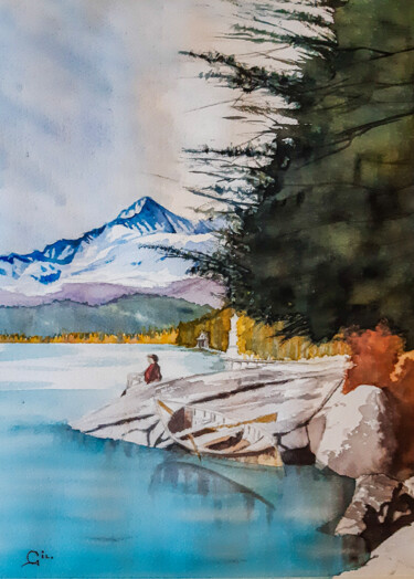 Peinture intitulée "Automne, songeur" par Gilles Mathieu, Œuvre d'art originale, Aquarelle