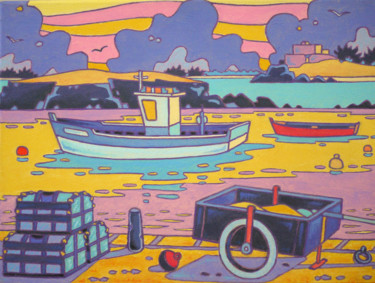 绘画 标题为“Le port de Portivy” 由Gilles Mével, 原创艺术品, 丙烯 安装在木质担架架上