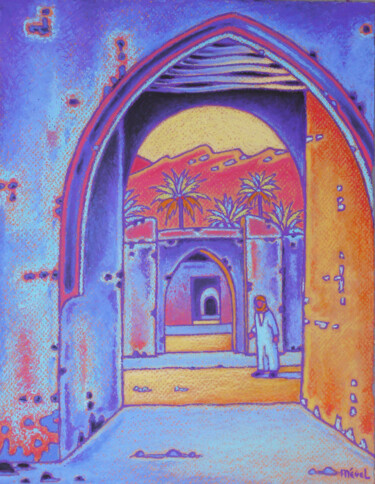 Painting titled "le souk abandonné" by Gilles Mével, Original Artwork, Pastel Mounted on Wood Stretcher frame