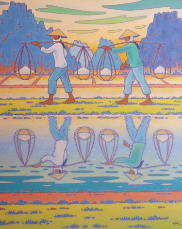 Painting titled "reflets : Vietnam" by Gilles Mével, Original Artwork, Acrylic Mounted on Wood Stretcher frame