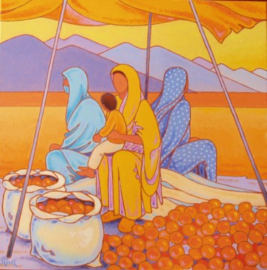 Painting titled "femmes berbères" by Gilles Mével, Original Artwork