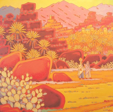 Painting titled "Tafraoute en rouge" by Gilles Mével, Original Artwork, Acrylic Mounted on Wood Stretcher frame
