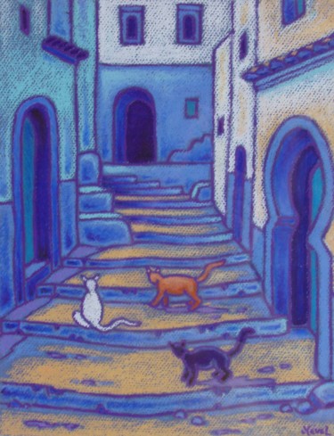 Peinture intitulée "les chats de Chaouen" par Gilles Mével, Œuvre d'art originale