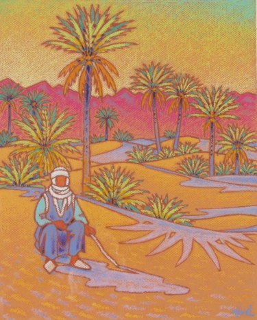 Painting titled "sahara" by Gilles Mével, Original Artwork, Pastel Mounted on Cardboard